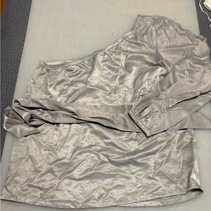 Ann Taylor Metallic Silver One-Shoulder Top